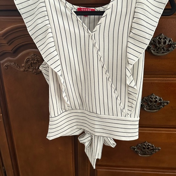GUESS Women's Striped Wrap Top - Black and White - Picture 1 of 8